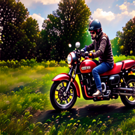 048_yellow and red motorcycle with a man riding on it next to grass.png